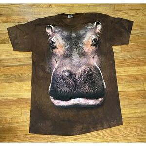 The Mountain Hippo Face Graphic T-Shirt Mens XL Brown Tie Dye 2012 NWOT
